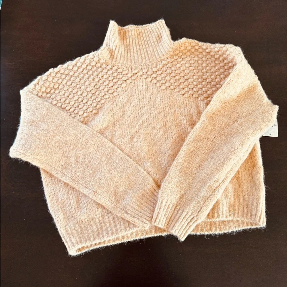 Free People Bradley Pullover Camel Heather Turtleneck Sweater Bubble Mock neck